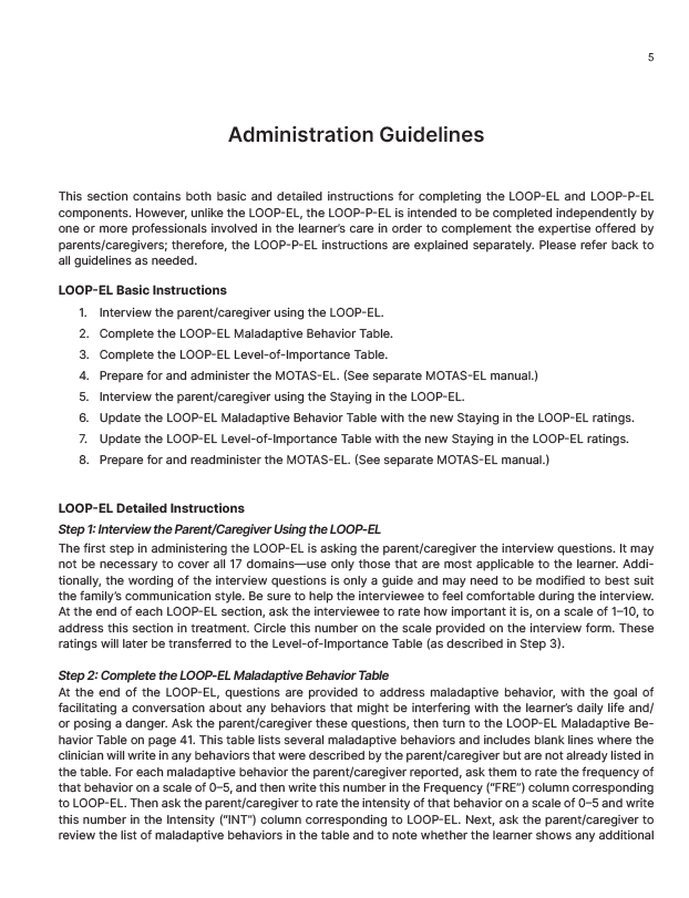 Levels of Optimum Performance Early Learner (LOOP-EL): Structured Interviews for the MOTAS-EL