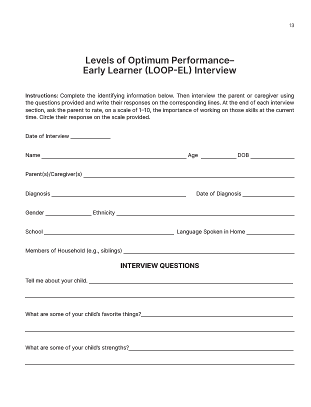 Levels of Optimum Performance Early Learner (LOOP-EL): Structured Interviews for the MOTAS-EL